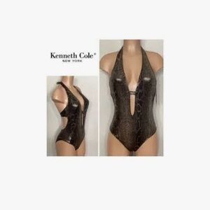 Kenneth Cole Brown Snakeskin Halter One-Piece